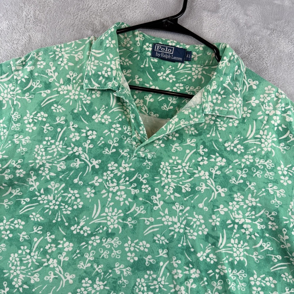 Polo Ralph Lauren Polo Shirt Mens XL Green Floral Print Knit Popover Beach